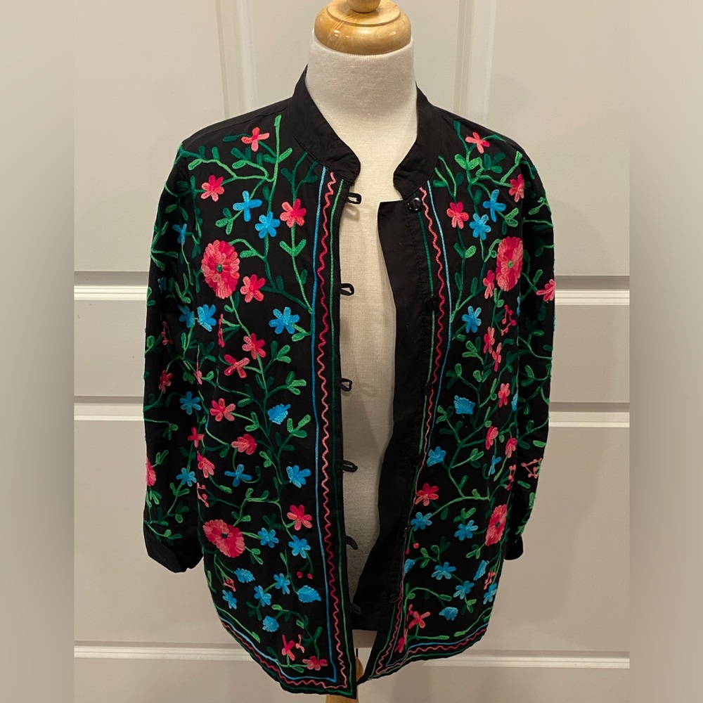 Vintage Embroidered Jacket Women’s M Art To Wear Boho‎ Artsy Eclectic Light